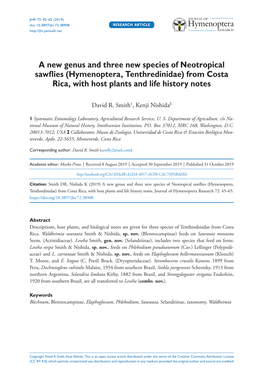 (Hymenoptera, Tenthredinidae) from Costa Rica, with Host Plants and Life History Notes