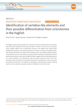 Identification of Vertebra-Like Elements and Their Possible Differentiation from Sclerotomes in the Hagfish