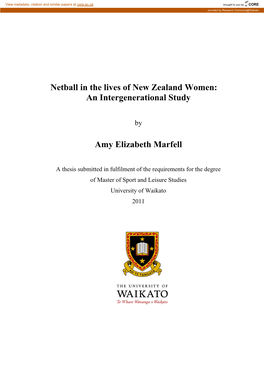 Netball in the Lives of New Zealand Women: an Intergenerational Study