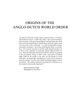 Origins of the Anglo-Dutch World Order