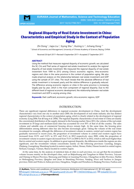 Regional Disparity of Real Estate Investment in China: Characteristics and Empirical Study in the Context of Population Aging