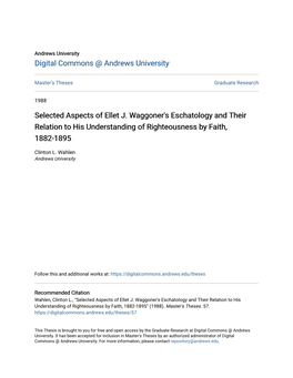 Selected Aspects of Ellet J. Waggoner's Eschatology and Their Relation to His Understanding of Righteousness by Faith, 1882-1895