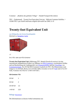 Twenty-Foot Equivalent Unit Aus Wikipedia, Der Freien Enzyklopädie Wechseln Zu: Navigation, Suche