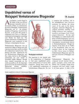 Unpublished Varnas of Walajapet Venkataramana Bhagavatar T.R. Aravind