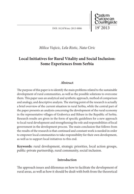 Local Initiatives for Rural Vitality and Social Inclusion: Some Experiences from Serbia