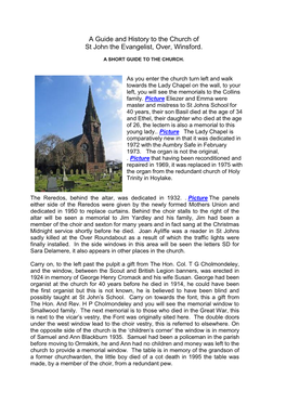 A Guide and History to the Church of St John the Evangelist, Over, Winsford
