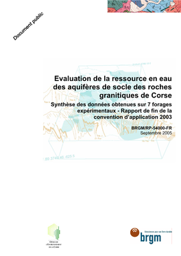 Evaluation De La Ressource En Eau Des Aquifères De Socle Des Roches