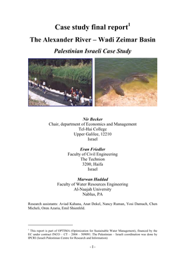Case Study Final Report 1 the Alexander River – Wadi Zeimar Basin Palestinian Israeli Case Study