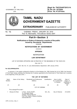 Tamil Nadu Government Gazette Extraordinary