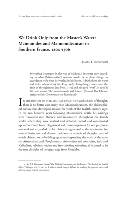 We Drink Only from the Master's Water: Maimonides And