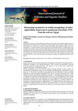 Fluctuating Asymmetry in Otolith Morphology of Sabre Squirrelfish