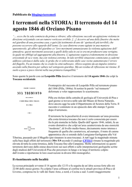 Il Terremoto Del 14 Agosto 1846 Di Orciano Pisano