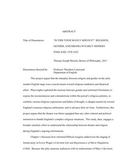 Religion, Gender, and Drama in Early Modern England, 1558-1625