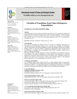 Checklist of Nemobiinae from China (Orthoptera: Trigonidiidae)
