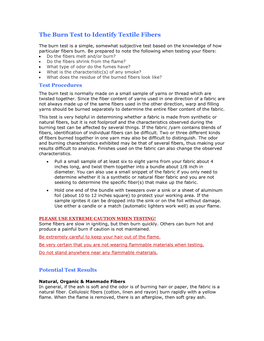 The Burn Test to Identify Textile Fibers