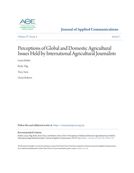 Perceptions of Global and Domestic Agricultural Issues Held by International Agricultural Journalists Laura Kubitz