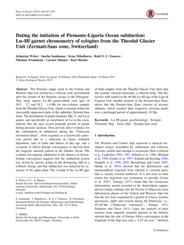 Dating the Initiation of Piemonte-Liguria Ocean Subduction: Lu–Hf Garnet Chronometry of Eclogites from the Theodul Glacier Unit (Zermatt-Saas Zone, Switzerland)