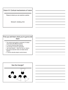 1 Vision III: Cortical Mechanisms of Vision First You Tell Them What You're
