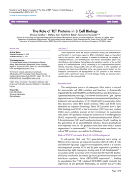 The Role of TET Proteins in B Cell Biology