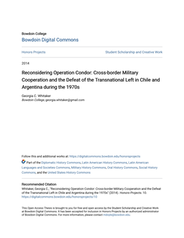 Reconsidering Operation Condor: Cross-Border Military Cooperation and the Defeat of the Transnational Left in Chile and Argentina During the 1970S