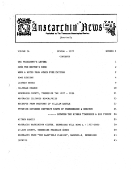 1977 Contents Number 1 Holston the President's ,Letter Over the Editor's Desk News &Notes from Other Publ