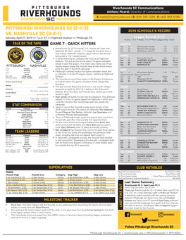 Pittsburgh Riverhounds Sc (2-1-3) 2019 Schedule & Record Vs