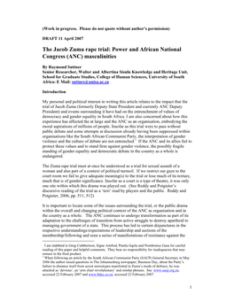The Jacob Zuma Rape Trial: Power and African National ∗ Congress (ANC) Masculinities ∗∗