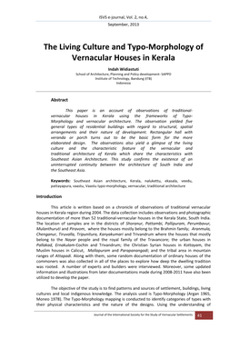 The Living Culture and Typo-Morphology of Vernacular Houses in Kerala