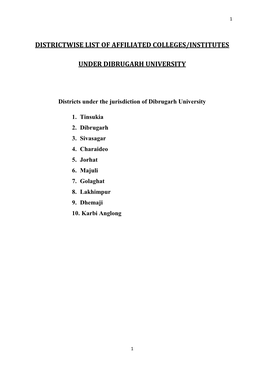 Districtwise List of Affiliated Colleges/Institutes Under Dibrugarh