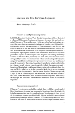 1 Saussure and Indo-European Linguistics