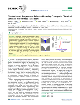 Elimination of Response to Relative Humidity Changes in Chemical- Sensitive Field-Eﬀect Transistors † ‡ § † ‡ § † ‡ § ∥ ⊥ ∥ ⊥ Niharika Gupta, , , Hossain M