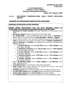 (Disaster Management Division) Dated, 29Th August, 2008