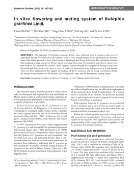 In Vitro Flowering and Mating System of Eulophia Graminea Lindl