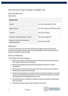 Infrastructure Cabinet Committee Terms of Reference