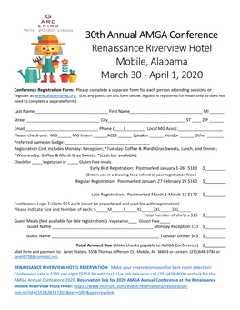 30Th Annual AMGA Conference Renaissance Riverview Hotel Mobile, Alabama March 30 - April 1, 2020