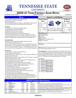 TENNESSEE STATE UNIVERSITY 2020-21 Tiger Football Game Notes Football Contact: Jose’ F