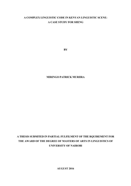 A Complex Linguistic Code in Kenyan Linguistic Scene: a Case Study for Sheng