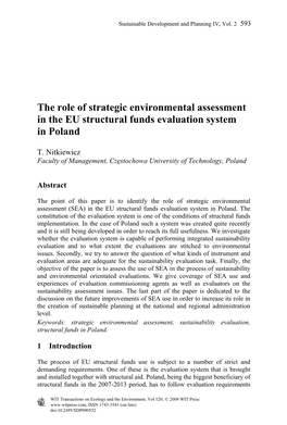 The Role of Strategic Environmental Assessment in the EU Structural Funds Evaluation System in Poland