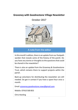 Graveney with Goodnestone Village Newsletter October 2017 a Note from the Editor