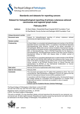 Dataset for Histopathological Reporting of Primary Cutaneous Adnexal Carcinomas and Regional Lymph Nodes