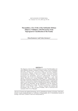 Myennidini, a New Tribe of the Subfamily Otitinae (Diptera: Ulidiidae), with Discussion of the Suprageneric Classification of the Family