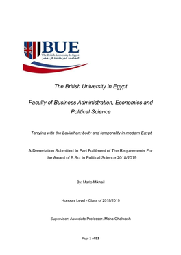 The British University in Egypt Faculty of Business Administration, Economics and Political Science