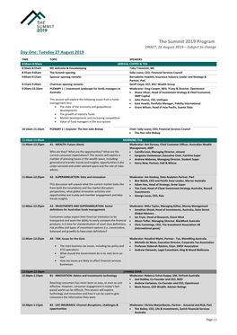 The Summit 2019 Program DRAFT: 26 August 2019 – Subject to Change Day One: Tuesday 27 August 2019