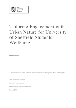 Tailoring Engagement with Urban Nature for University of Sheffield Students’ Wellbeing