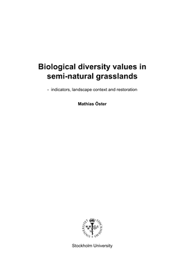 Biological Diversity Values in Semi-Natural Grasslands