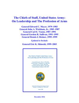 The Chiefs of Staff, United States Army: on Leadership and the Profession of Arms