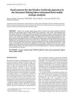 Food Sources for the Bivalve Corbicula Japonica in the Foremost Fishing