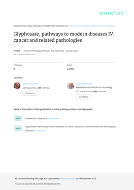 Glyphosate, Pathways to Modern Diseases IV: Cancer and Related Pathologies