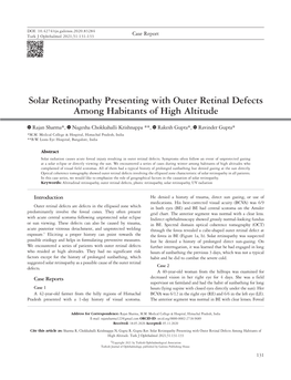 Solar Retinopathy Presenting with Outer Retinal Defects Among Habitants of High Altitude