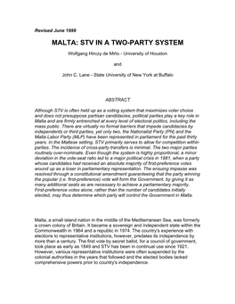 Malta: Stv in a Two-Party System